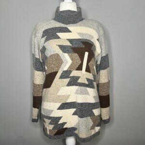 Vtg JG Hook Turtleneck Sweater L Silk Angora Shoulder Pad Geometric Southwestern
